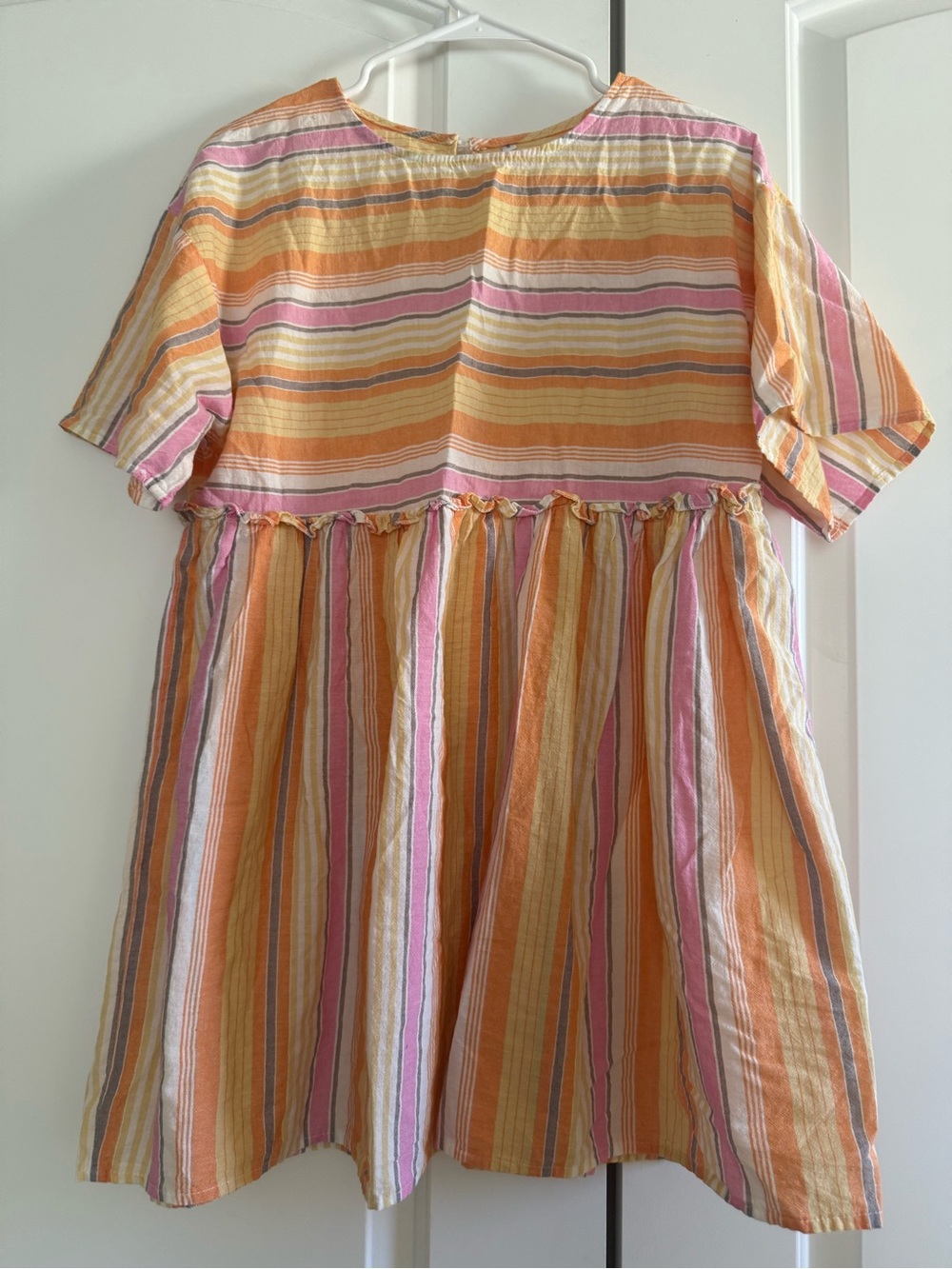 SHEIN Striped Short Sleeve Tunic in Orange, Pink, Yellow